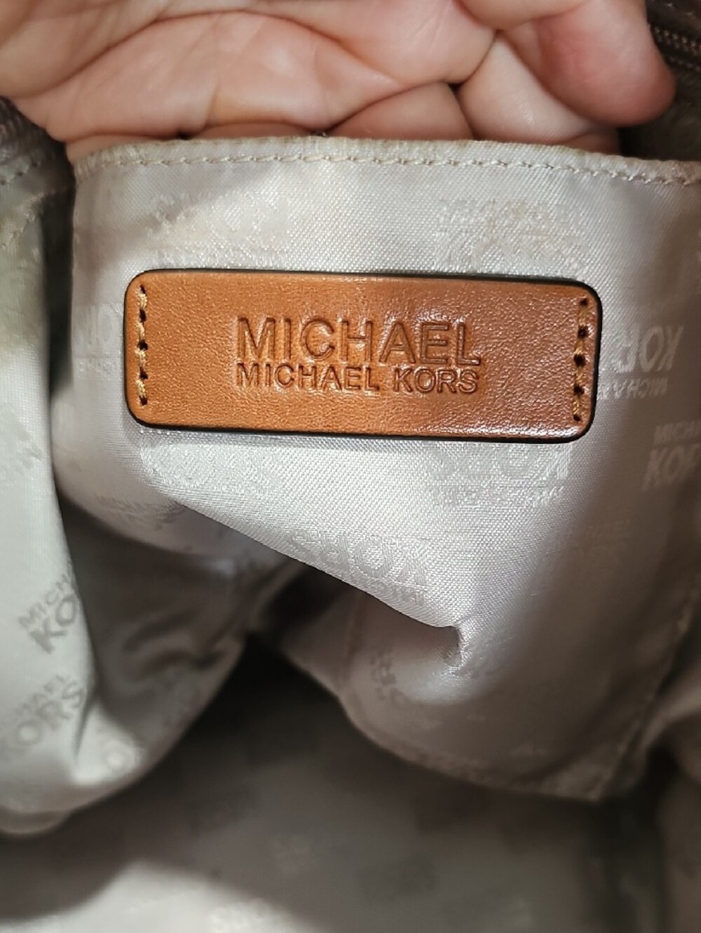 Michael Kors Red Canvas Tote with Brown Leather Handles and Gold MK Charm - Picture 6 of 17